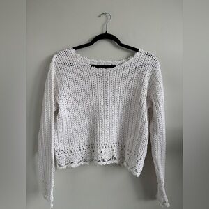 White Crochet Knit Sweater